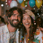 Celebratory moment with confetti